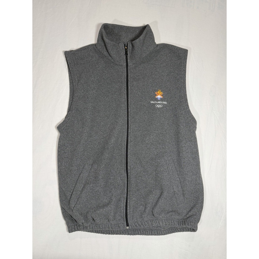 2002 Olympic Salt Lake City Embroidered Fleece Vest Gray Men's Size Large USA